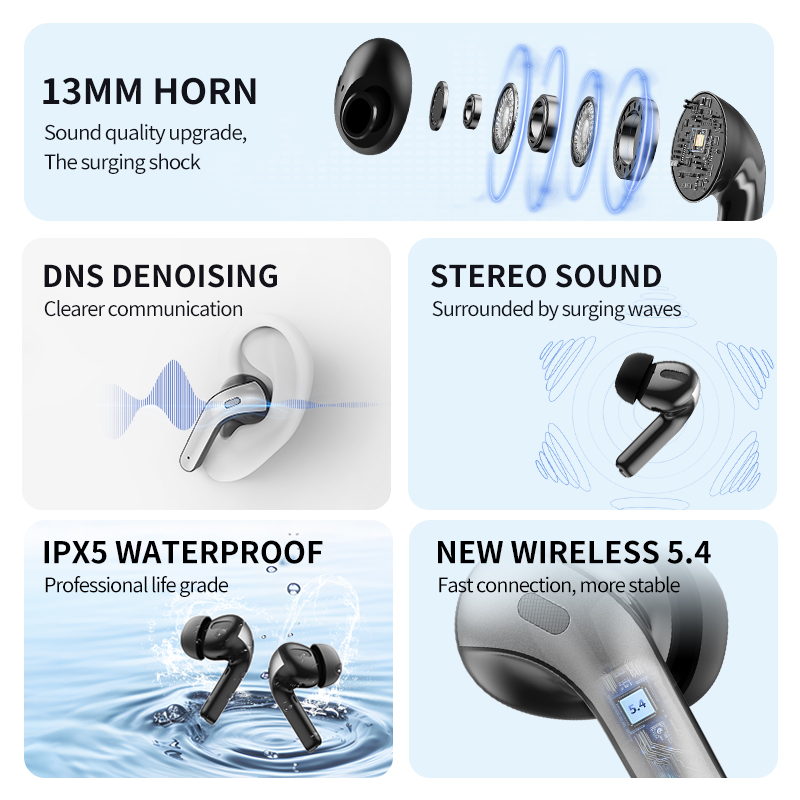 Hot-selling Noise-Canceling Wireless In-Ear Headphones with Digital Display Waterproof Sweatproof Long Battery Life BT Earphones product view