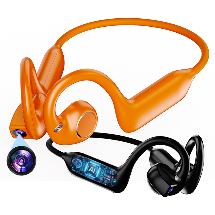 Wireless Open Ear Bone Conduction Headphones with Camera Video Recorder AI Translator Earbuds Noise Reduction TWS Sport Earphone