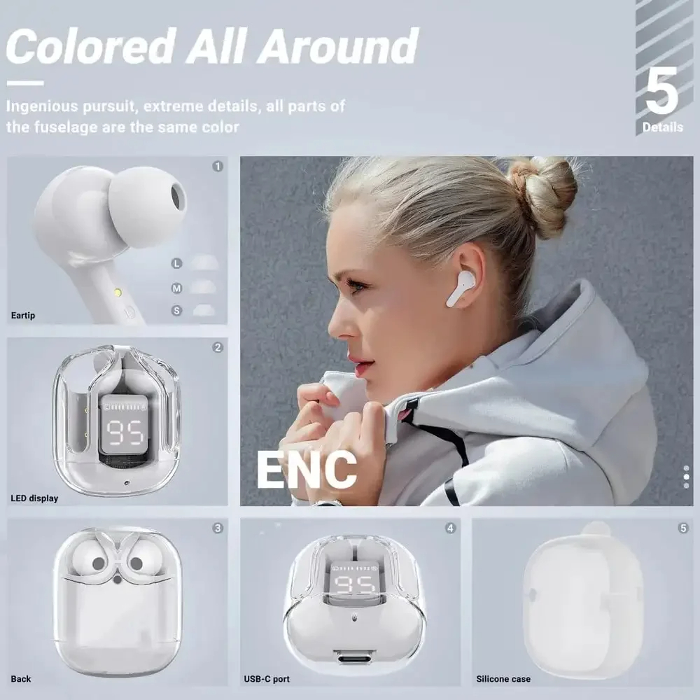 Eraysun Air31 Earbuds Transparent TWS True Wireless Noise Cancelling In-Ear Gaming Headset Waterproof Business Boat Earphone product view
