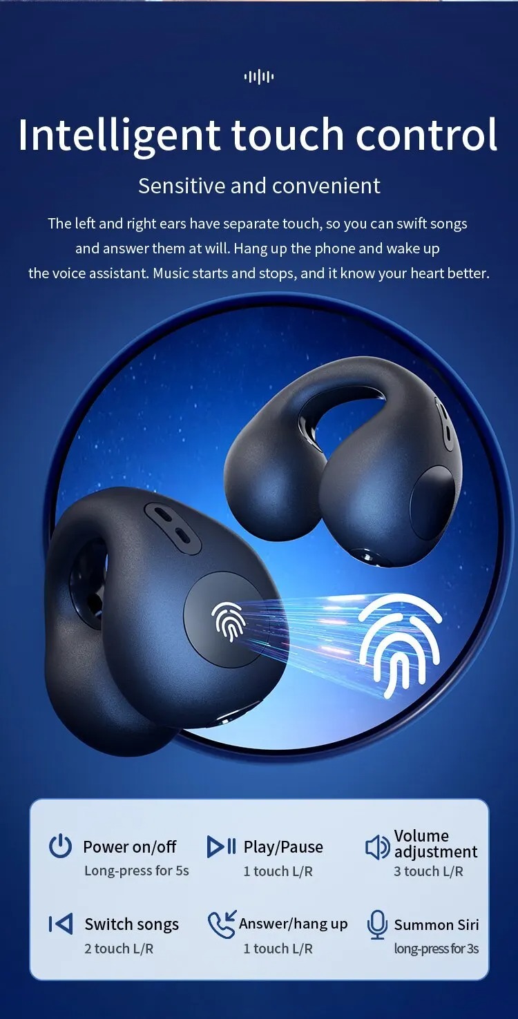 Clip-on  Earphones T75 TWS Earbuds Noise-Canceling Bone Conduction Earphones Wireless Sport Earbuds for Smart Phones detail