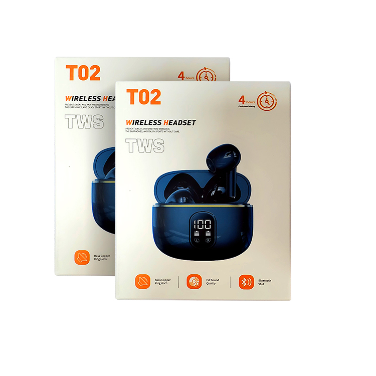 US Warehouse T02 Bt V5.3 EDR Wireless Earbuds Earphones Led Display Waterproof in Ear Noise Reduction Phone Eletronic Headphones detail
