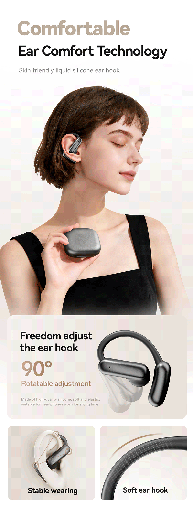 Hi-Res Audio Wireless Earbuds Mini Earrings Ear Clip Sports Earphones HD Voice Call 30ms Low Latency IPX5 Noise Cancellation detail