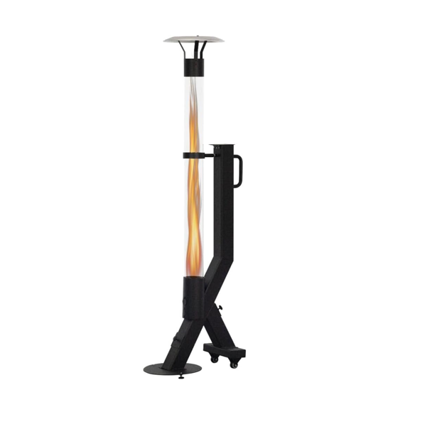Modern Pellet Patio Heater Outdoor Heater With Heat-Resistant Glass Tube Powder-Coated Black Base Plate Equipped With 2 Wheels