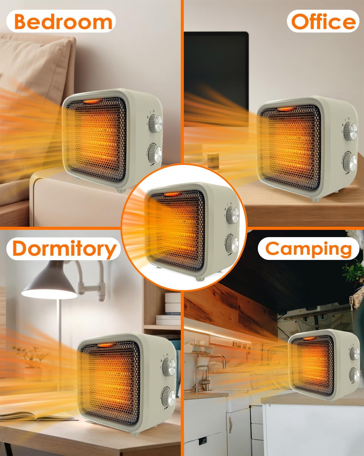 Portable PTC Electric Heaters Indoor With Thermostat Small Heater Space Heater With Heating and Fan Modes for Bedroom Office product view