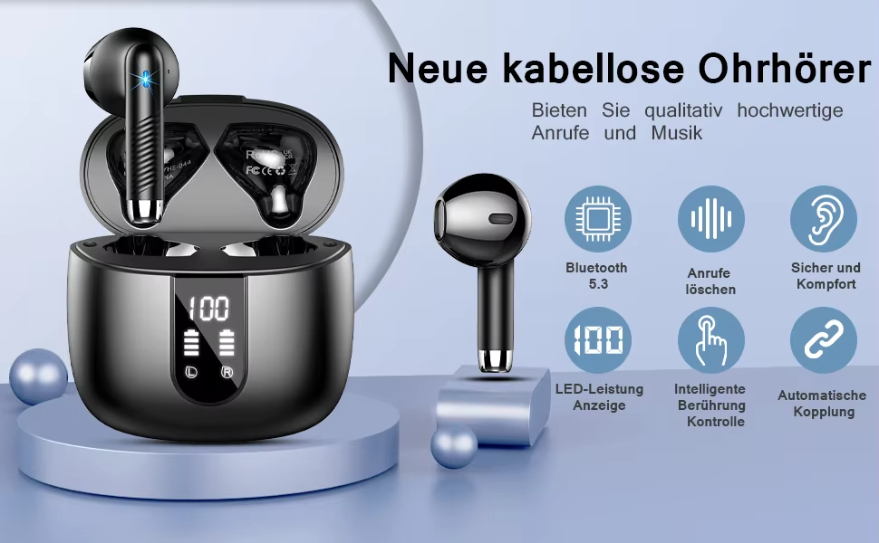 HE-050A HD Digital Display True Wireless Earphones Semi-In-Ear Anc Earbuds with Digital Display Earphone detail