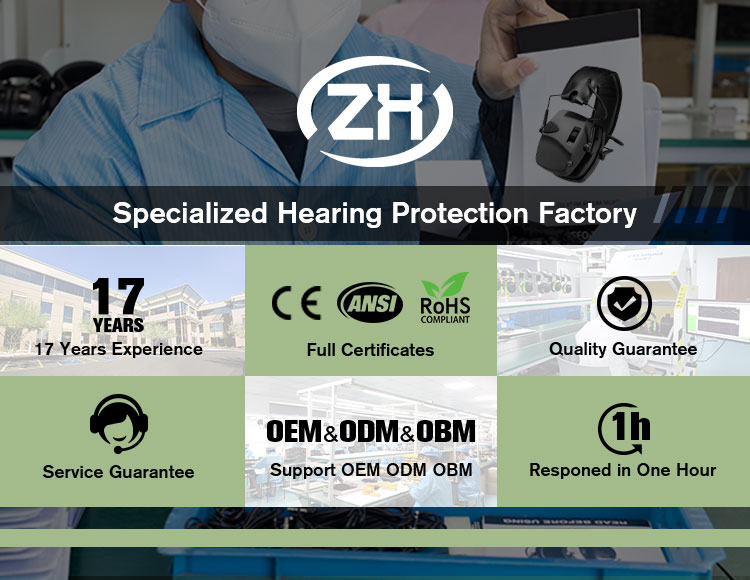 ZH Noise Cancelling Wireless Earmuff Headphones Amplification 27dB Noise Reduction 350 Hours Battery Life CE Certified for detail