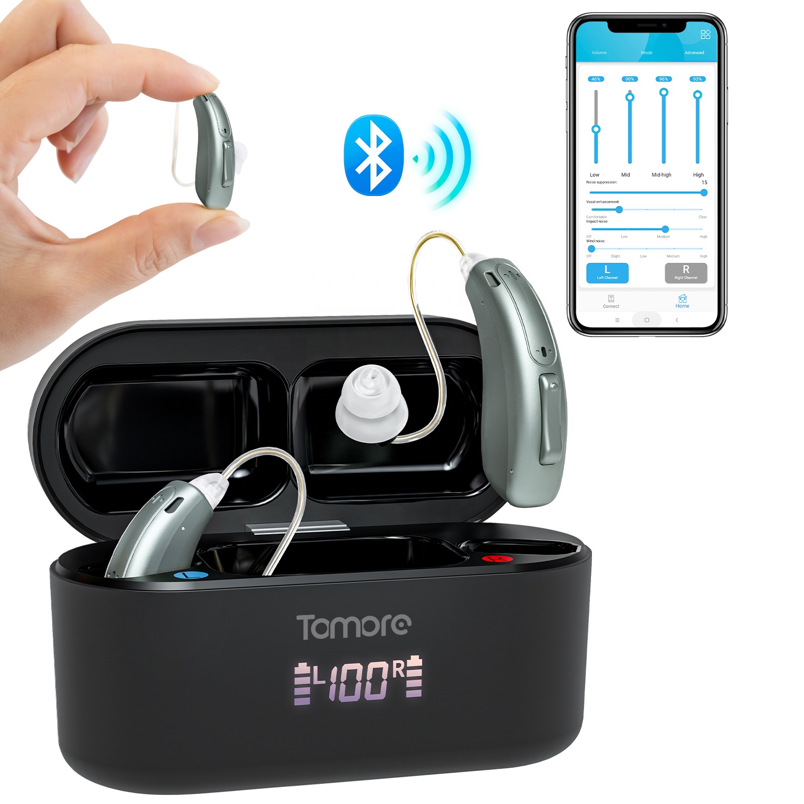 Tomore Bluetooth In Ear Hearing Aid Wireless Smart Connection With Phone And TV For Hearing Loss Adults
