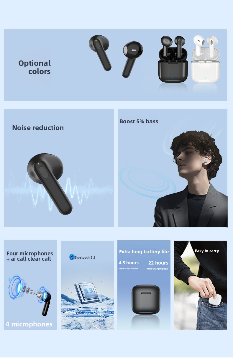 In-ear Noise-cancelling Headphones with High Sound Quality Water-resistant Wireless and Long Battery Life Earphone detail