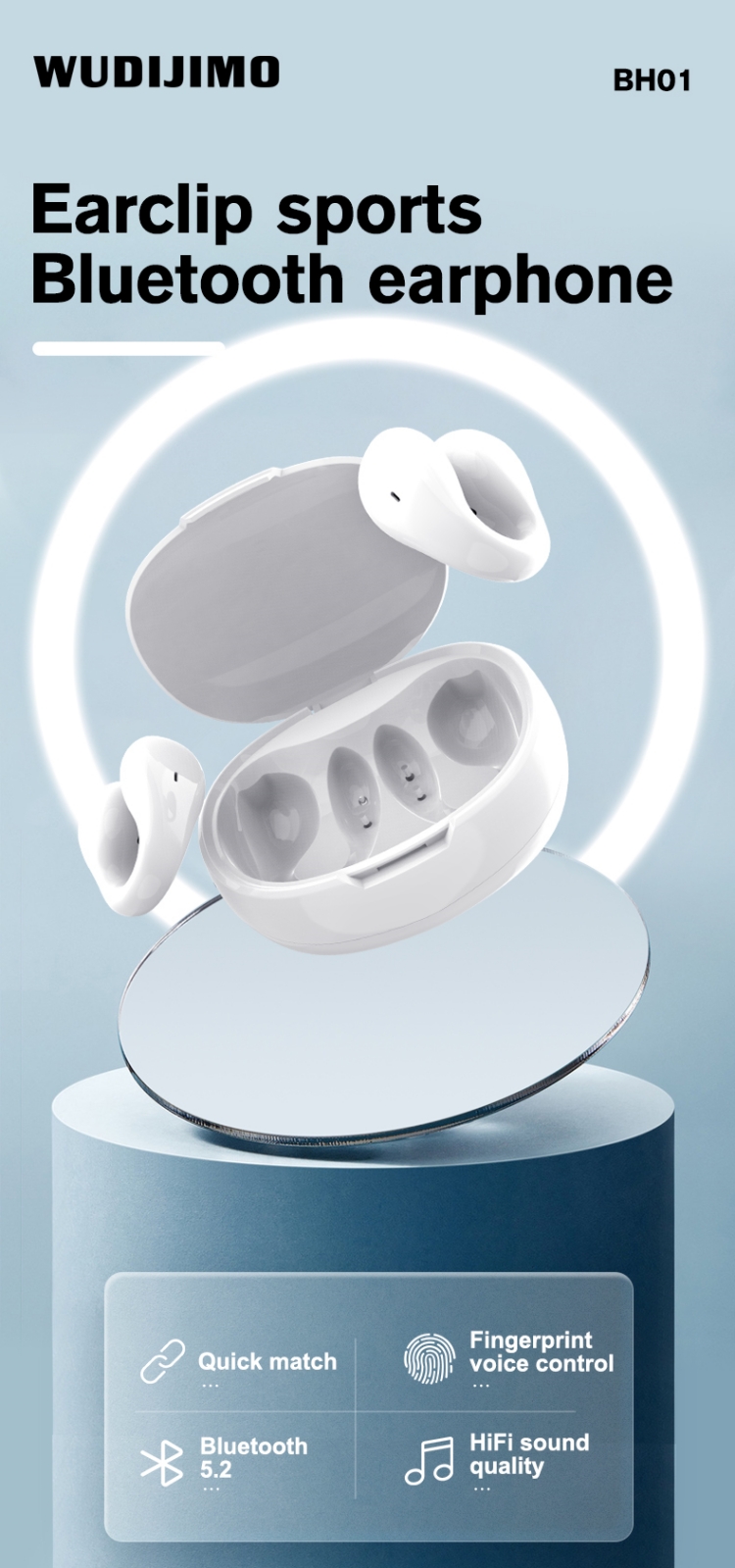 WUDIJIMO Wireless in Ear Earphones Noise Cancelling Waterproof Earclip Sport Wireless Earphones Headphones detail