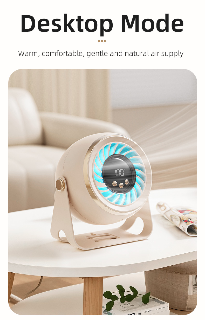 Wholesale Small Desktop Electric Fan Silent Plastic Turbine Circulation Wall Mount Charging Mini Portable Desk Air Cooling Fan detail