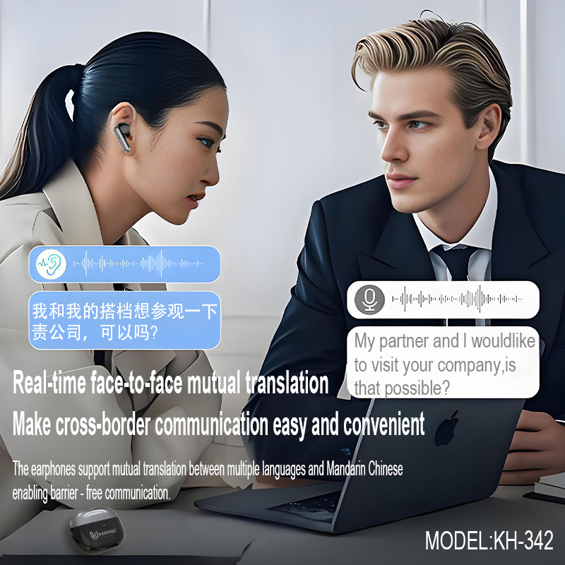 Wireless Headphones In-Ear Earbuds AI Smart Translators Mobile Phone IPX5 Waterproof ANC Noise Cancelling KAXINSI KH-342 Black product view