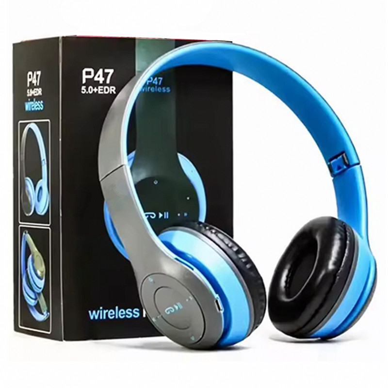 P47 Wireless Open-Ear Headphones Foldable ABS with LED HIFI Stereo Music Earphone Mic Head-mounted Support