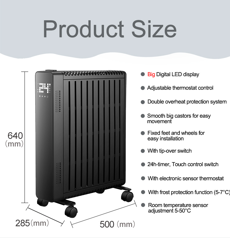 OEM 2000w Portable Remote Control Hotel Room Full Cover Electric Oil Heater Manufacturers detail