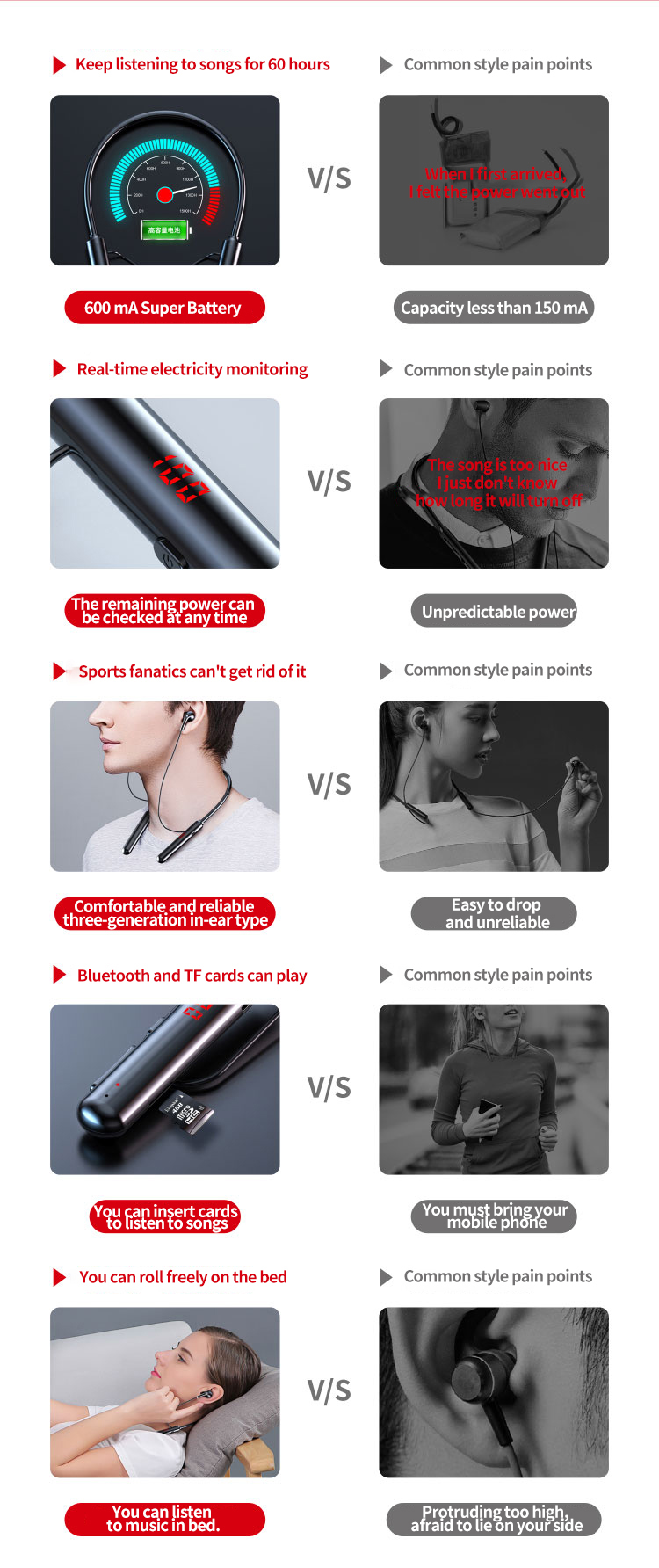 S960 Radio Wireless Earphone Neck Band Stereo Noise Reduction IPX-7 Waterproof Running Sports Earbuds with Microphone Neckband detail