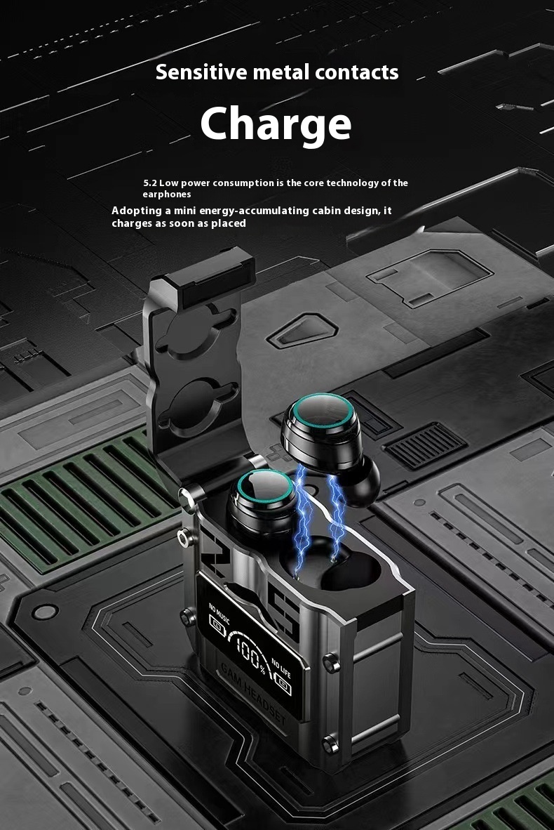 M25 Headset New Metal Mecha Style In-Ear Earphones With Low Power Digital Display Wireless for Esports Gaming detail
