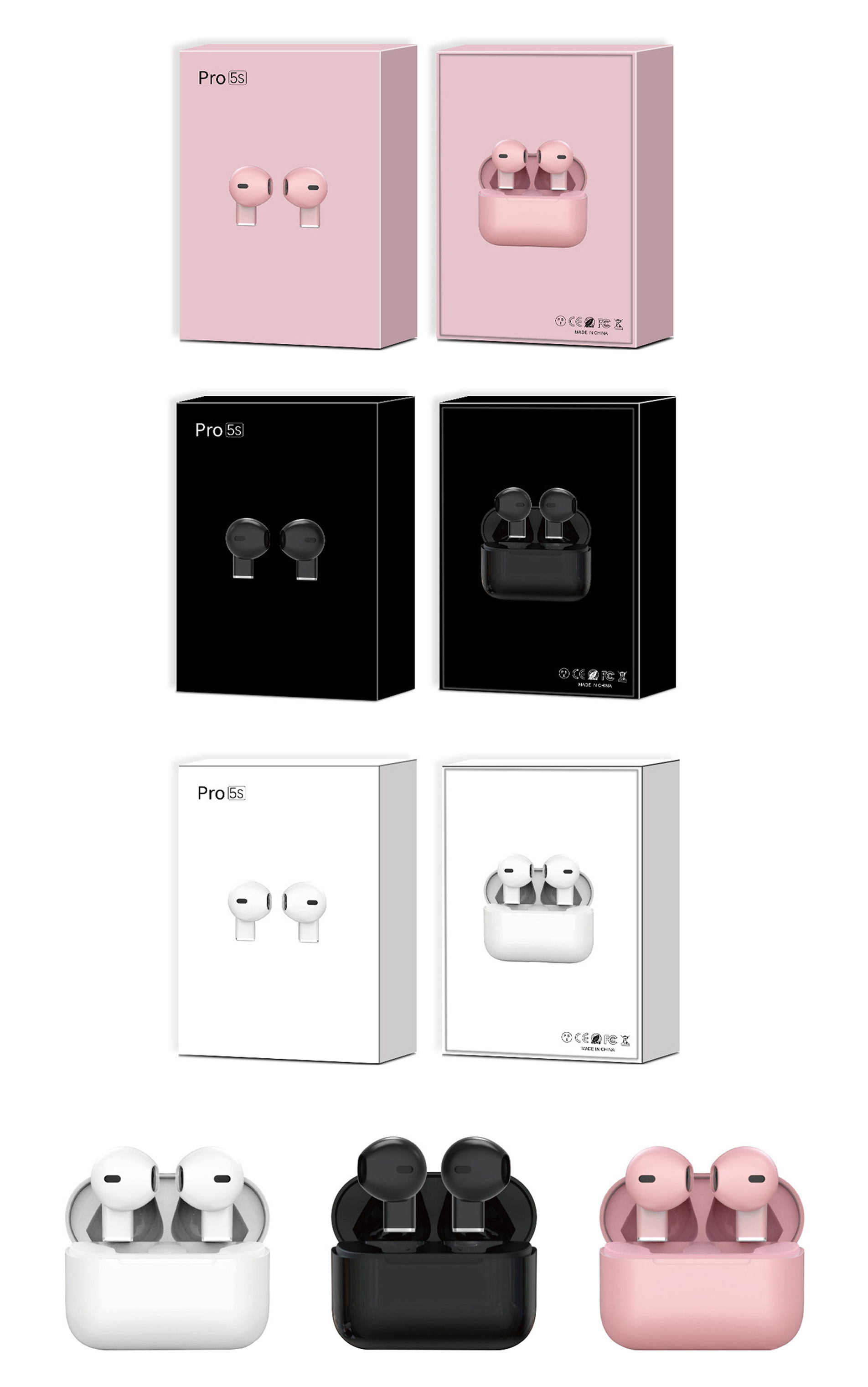 Compact Pro5s TWS Mini In-Ear Earphones High Quality Sound LED Battery ENC Noise Cancellation IPX2 Waterproof for Music Sports product view
