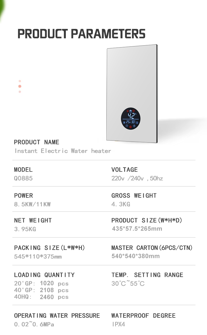 8500W Instant Electric Water Heater Plastic LED Constant Temperature English Display for Household Car RV Outdoor Garage Use detail