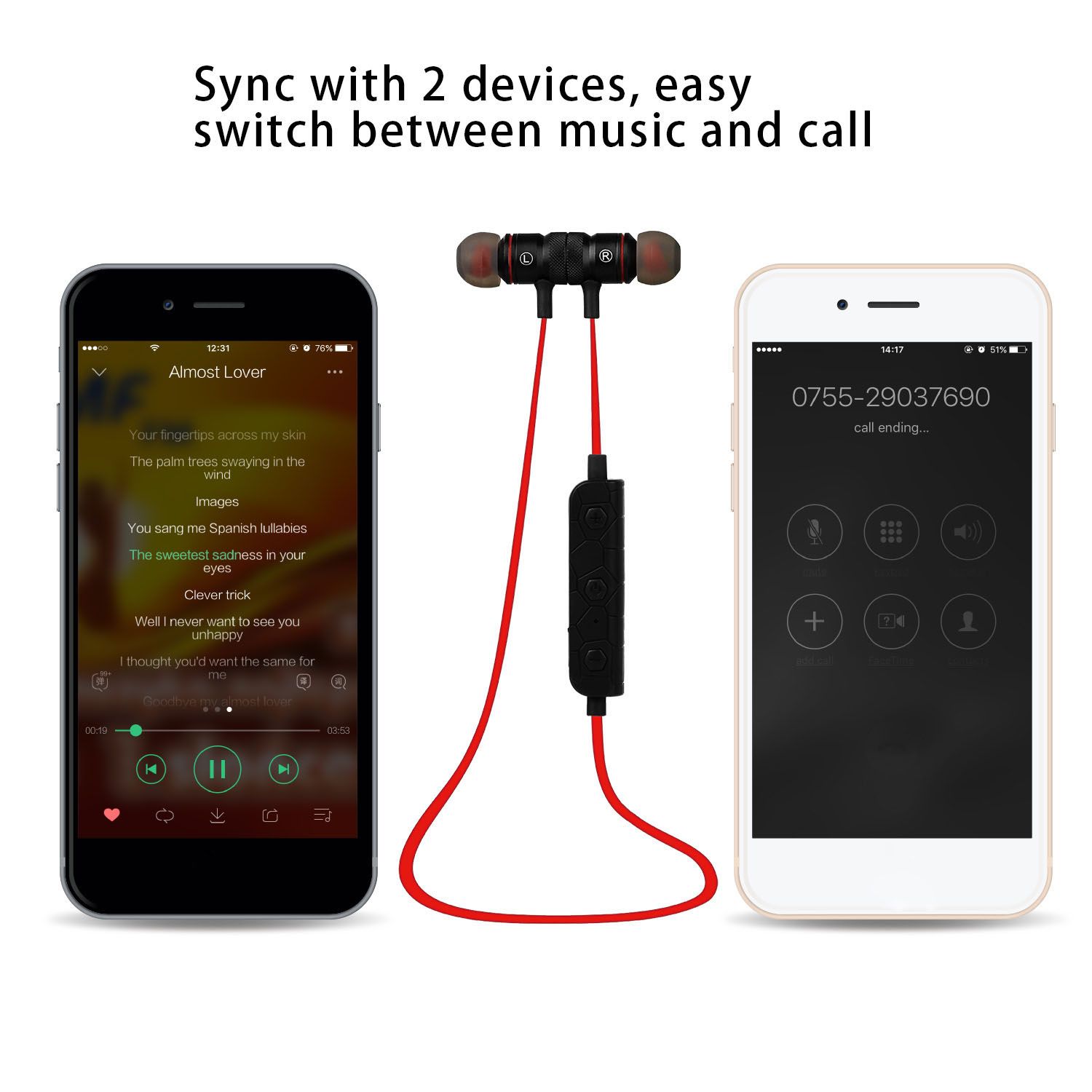 Wireless Sport Earbuds with In-Ear Neckband Sweat-Proof Headsets with Call Alert Number Broadcast In-Ear Headphones for Sports detail
