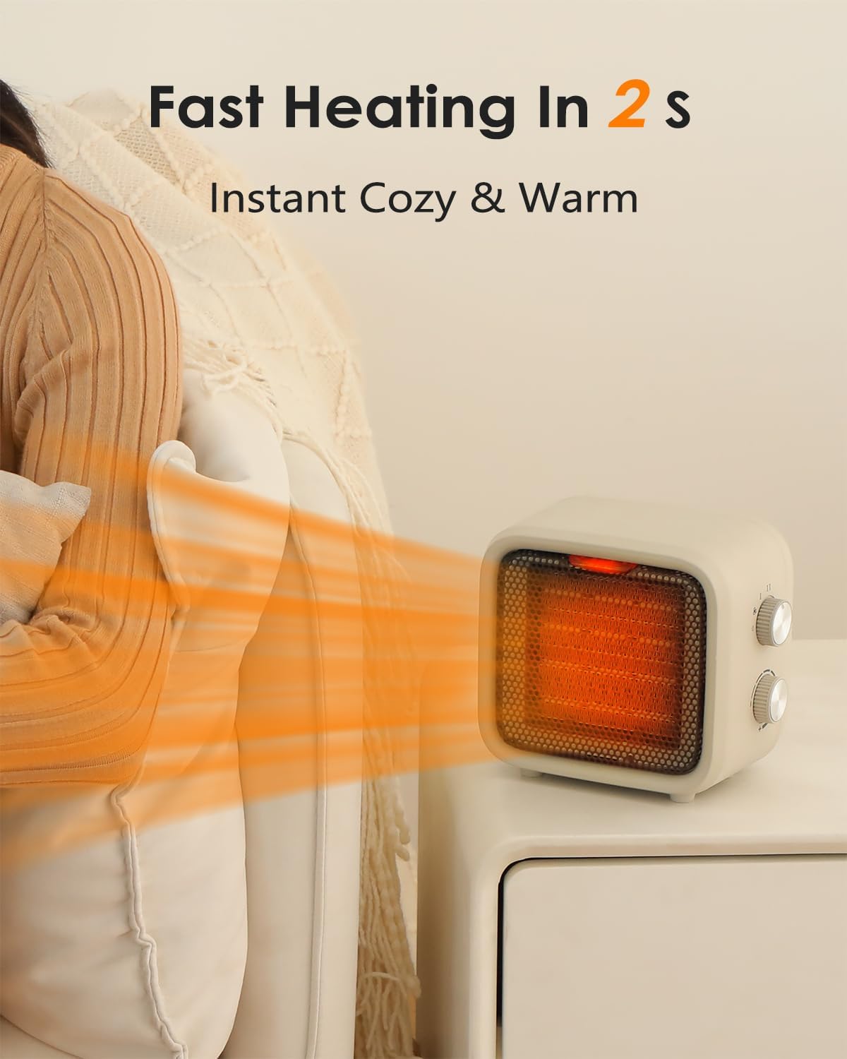 Portable PTC Electric Heaters Indoor With Thermostat Small Heater Space Heater With Heating and Fan Modes for Bedroom Office product view