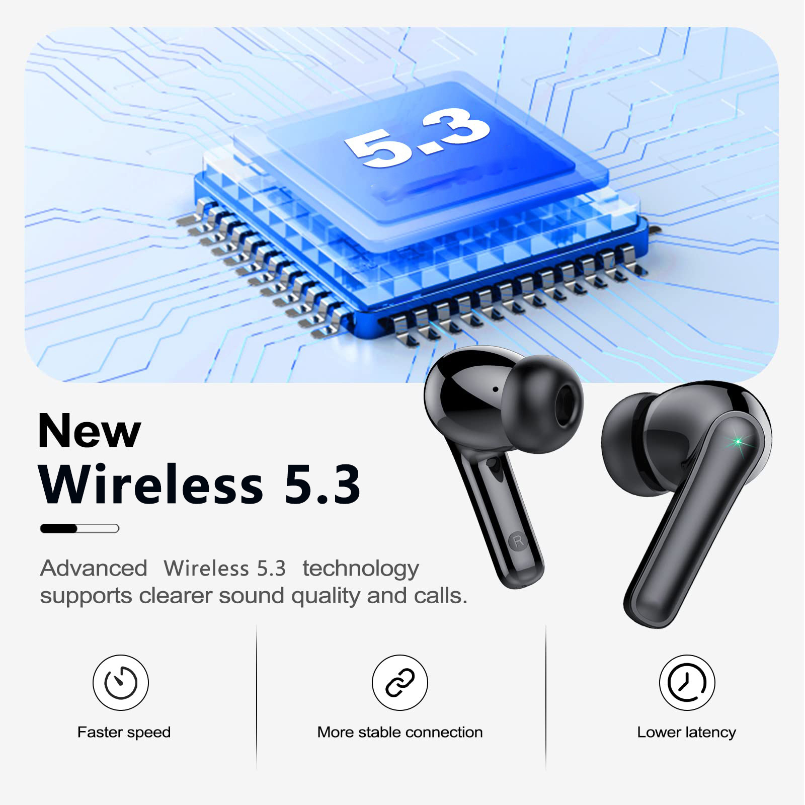 Wireless Earbuds BT 5.3 Wireless Earbuds In-ear Wireless Earbuds Built-in Microphone Headphones with Deep Bass for Work Sports detail