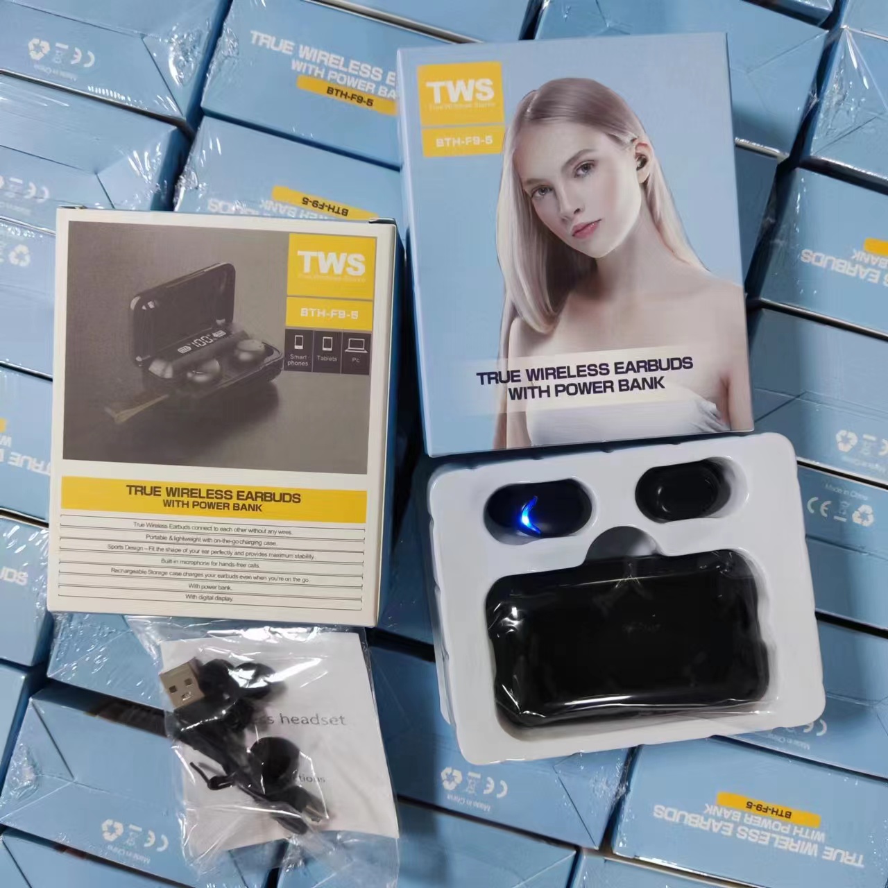 Hot Sale Wireless Earphones F9-5 Music Earphones TWS Binaural Touch Power Display In-Ear Earbuds product view