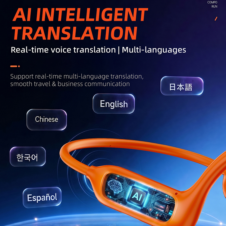 Wireless Open Ear Bone Conduction Headphones with Camera Video Recorder AI Translator Earbuds Noise Reduction TWS Sport Earphone product view