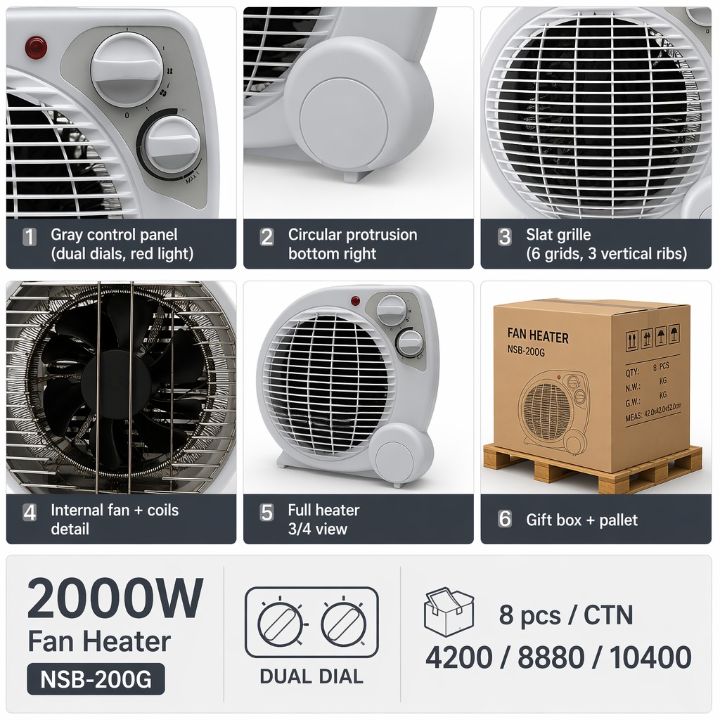 Compact Fan Heater Portable Thermostat Space Room Heater 3 Mode Warm Hot 2000W Auto Control Fire Resistant CE ROHS ERP Office detail