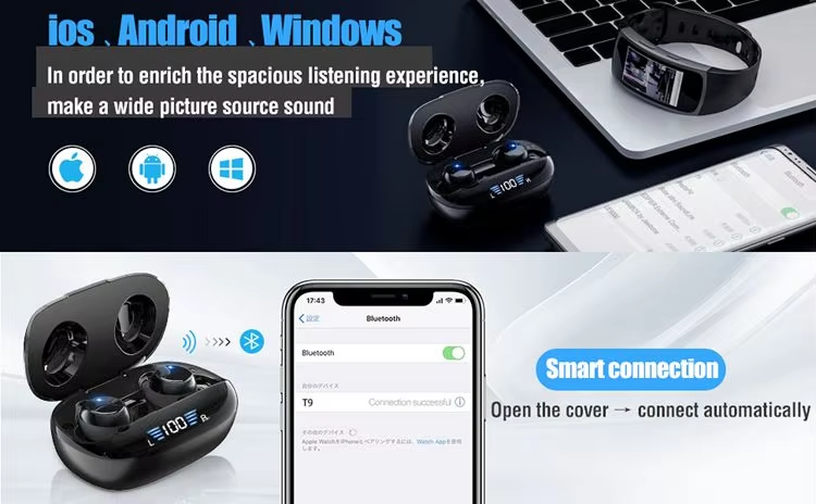 T9 Portable Bt 5.3 Wireless Mini In-ear Earphone 9D Stereo IPX7 Earphones Gaming Music Low Latency Tws Earbuds Wireless Earphone detail