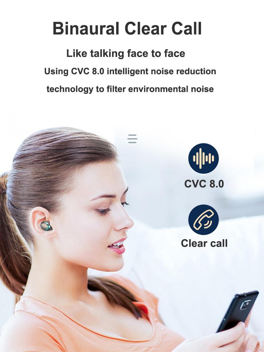 Oem Custom logo 2000mah Power Bank Ipx7 Waterproof Binaural Call 5.0 True in Ear Origin F9 5c F9-5 TWS Wireless Earbuds Bt 5.0 detail