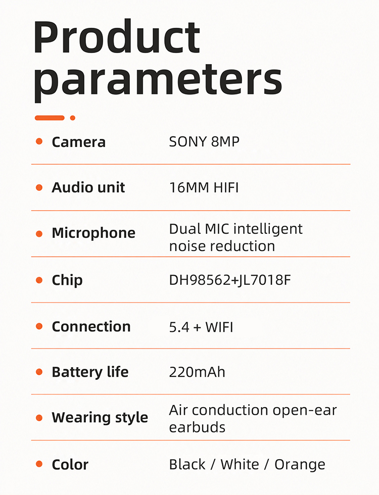 Wireless Open Ear Bone Conduction Headphones with Camera Video Recorder AI Translator Earbuds Noise Reduction TWS Sport Earphone detail