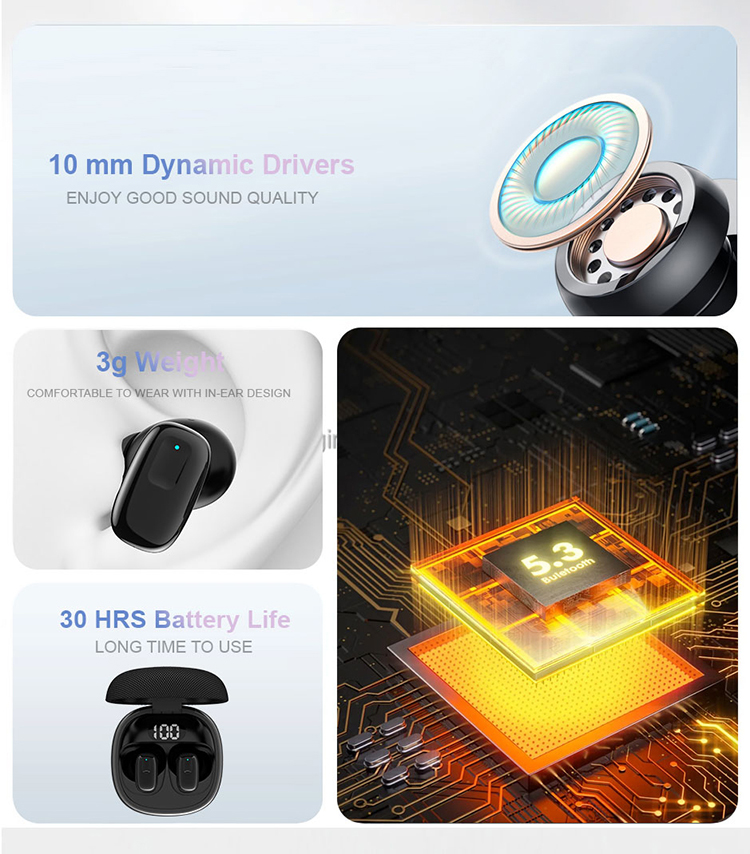 High Quality TWS Earbuds with Fabric Shell Factory's Latest LCD Screen Display In-Ear Headphones Mini Earphone detail