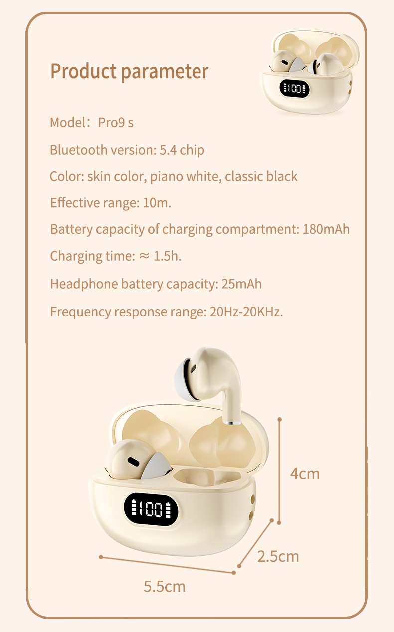 Wholesale Wireless Earbuds Semi in Ear Headphones Clear Call Digital Battery Display Charging Case for Work Travel Daily Use detail