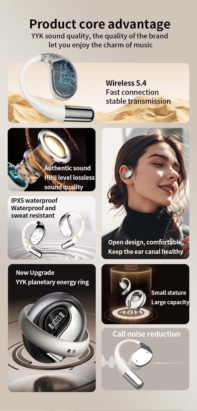 Ai Translator Earbuds Smart Wireless Earphone Sport Earhook Headphones with LED Display NON Noise Cancelling Gaming Headset detail