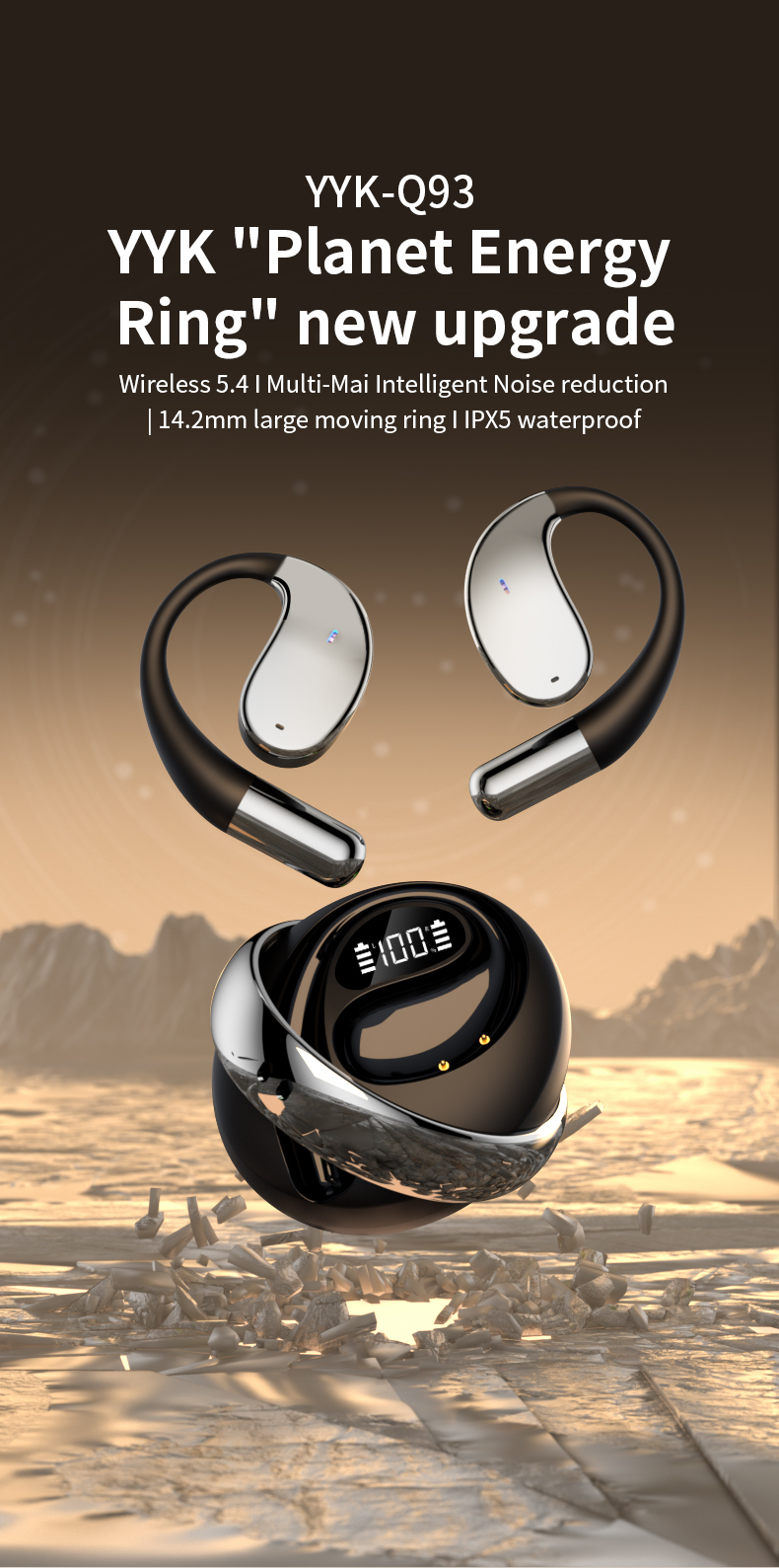 Ai Translator Earbuds Smart Wireless Earphone Sport Earhook Headphones with LED Display NON Noise Cancelling Gaming Headset detail