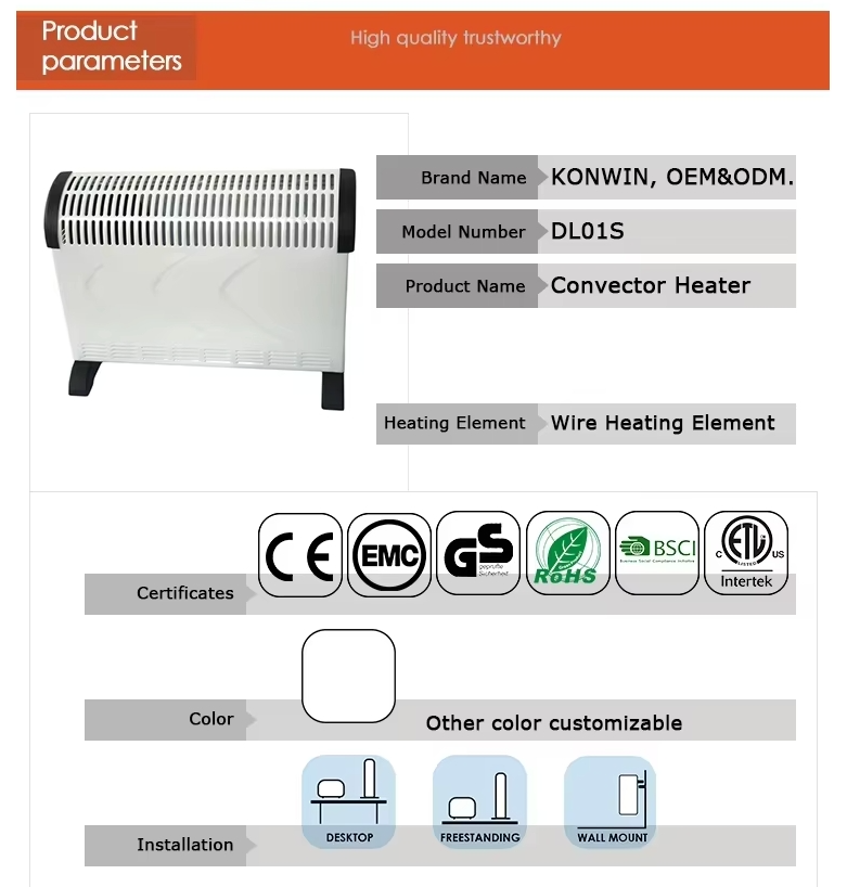 Premium Convection Heater Temperature Controller Plastic 2000W Energy Saving Portable Plug-in Electric Heater for Home Use detail