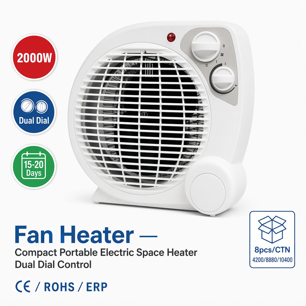 Compact Fan Heater Portable Thermostat Space Room Heater 3 Mode Warm Hot 2000W Auto Control Fire Resistant CE ROHS ERP Office