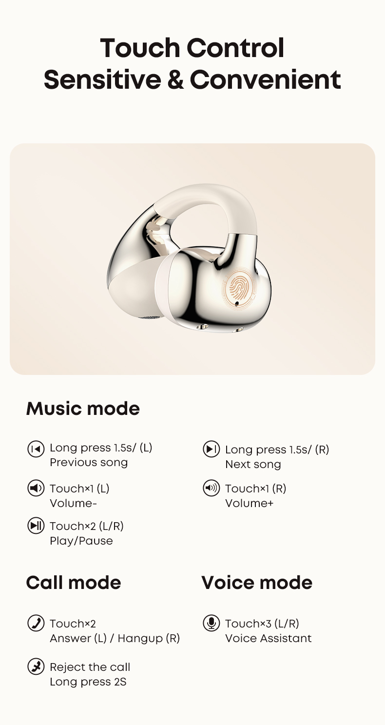 Custom Clip on Ear Earbuds Cute Sports TWS Open Ear Earphone V6.0 Free Clip-On Bluetooth Headphones Over Ear for Running Workout detail