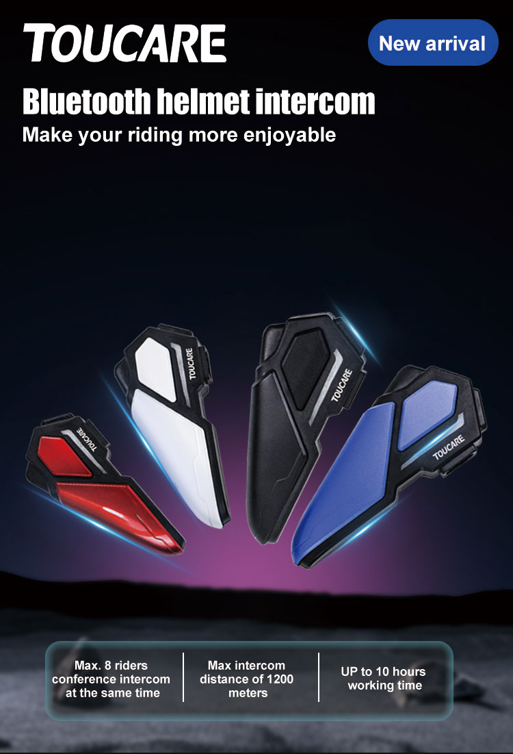 TOUCARE T10 Motorcycle Bluetooth Intercom Earphones Noise Reduction Wireless Headset for Full Helmet Riding Enthusiasts product view
