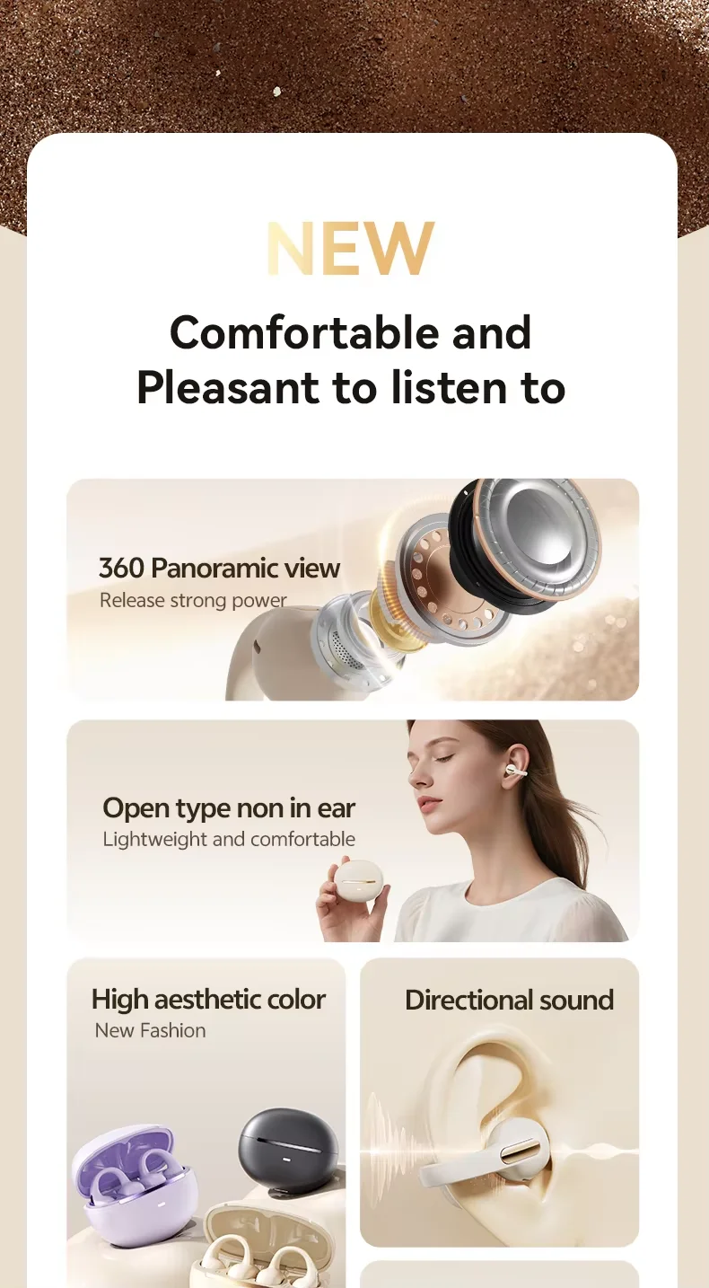 Best Seller M136 Open Ear Clip Earbuds 5.3 Bluetooth Sports Headphones HD Call Noise Cancelling LED Display Audifonos Bluetooth product view