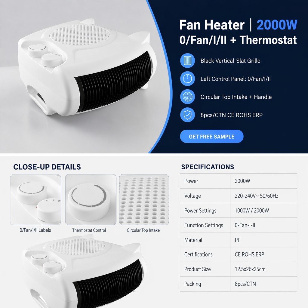 Fan Heater Dual Position Thermostat Portable Room Space Heater Vertical Horizontal 3 Mode Hot 2000W Auto Control Fire Proof ERP product view