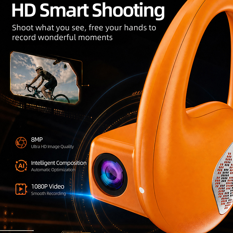 Wireless Open Ear Bone Conduction Headphones with Camera Video Recorder AI Translator Earbuds Noise Reduction TWS Sport Earphone product view