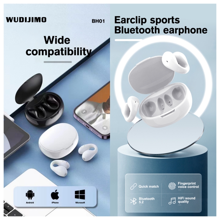 WUDIJIMO Wireless in Ear Earphones Noise Cancelling Waterproof Earclip Sport Wireless Earphones Headphones product view