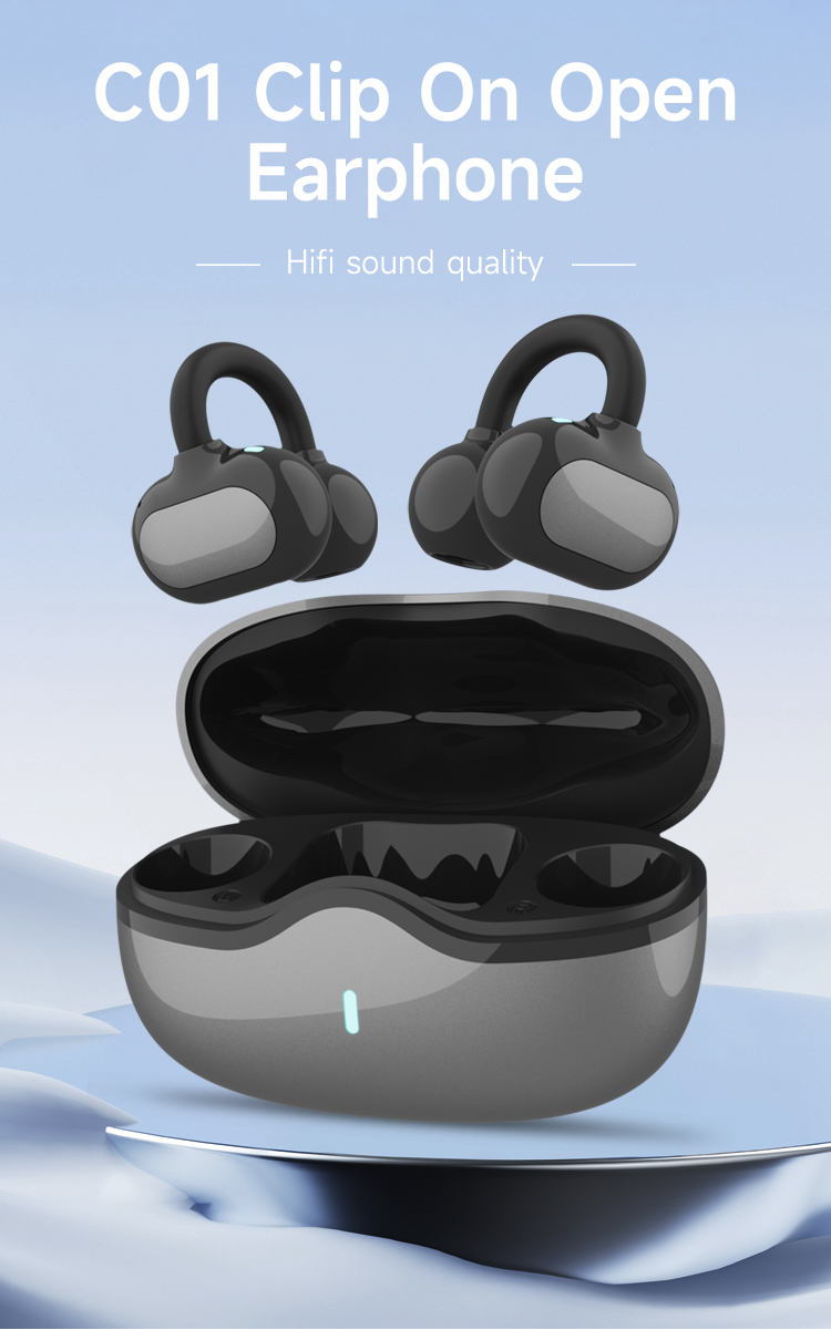 C01 Wireless Open Ear Sports Earbuds with Charging Case IPX4 Waterproof Built-in Mic Clip-On Earphones for Fitness Running detail