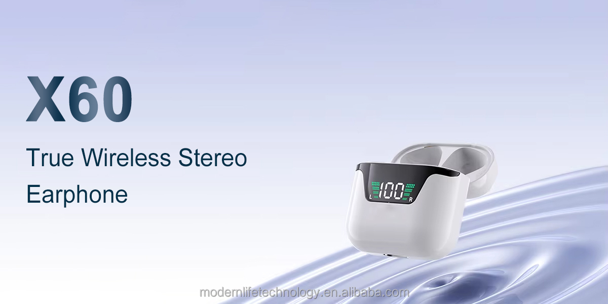X50 X60 X90 Semi-In-Ear Wireless Earbuds TWS HIFI Stereo Earphones with Intelligent Noise Reduction and Dual LED Digital Display detail