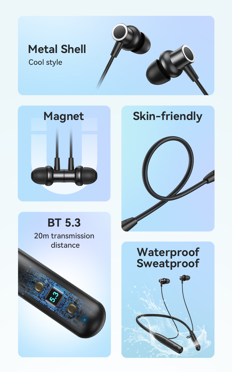 BWOO Wholesale Waterproof Sports Neckband Wireless Earphone BT 5.3 Type C Neck Band In-ear Tws Earbuds Headphones detail