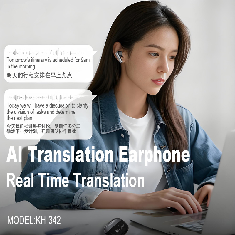 Wireless Headphones In-Ear Earbuds AI Smart Translators Mobile Phone IPX5 Waterproof ANC Noise Cancelling KAXINSI KH-342 Black product view