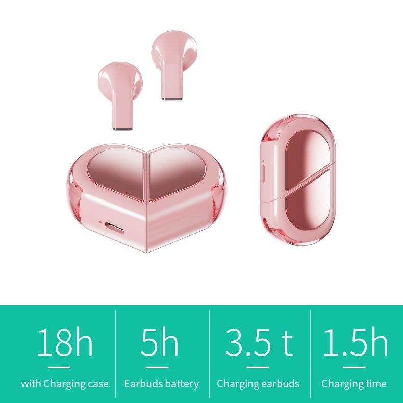 Waterproof Gaming Headset Creative Rotatable TWS Wireless Earbuds Cute Heart Shape Earbuds HiFi Stereo Love Earphones product view