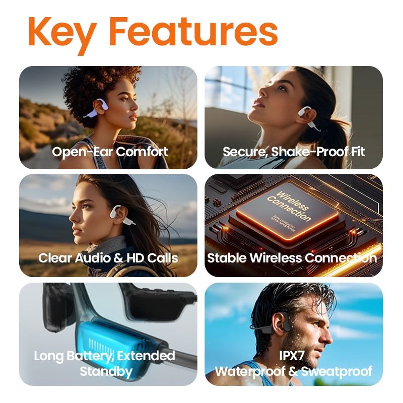 ALOVA New Product Ear Hook Secure Fit Open Ear Headphone IPX7 Bone Conduction bluetooth Sport Wireless Earphones for Cycling product view