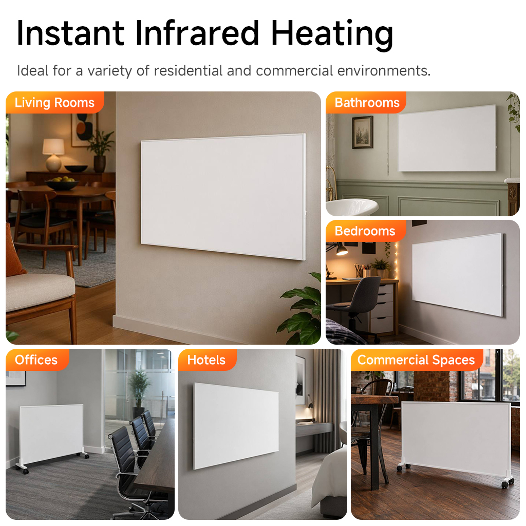 OEM Customization Aluminum Frame  No Noise Freestanding Ceiling Wall Mounted Carbon Crystal Infrared Overheat protection Heater detail