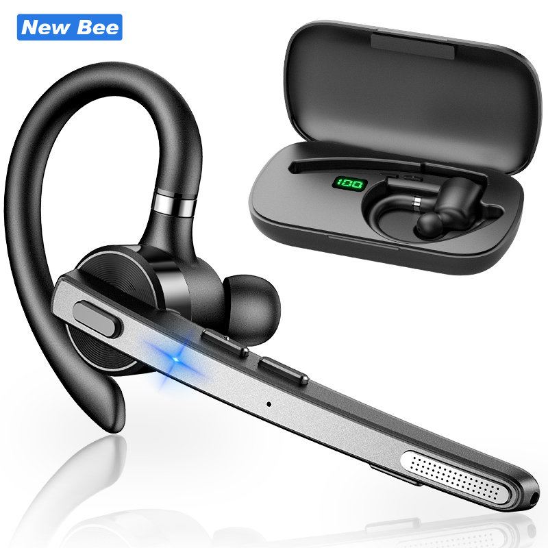 New Bee New Design Single Ear V5.0 Cell Phone Headset Wireless Earpiece With 500mAh Charging Case